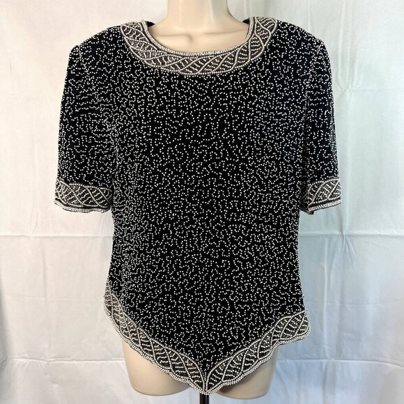 Laurence Kazar Vintage Silk Beaded Embellished Evening Cocktail Blouse Size XL - Picture 9 of 9